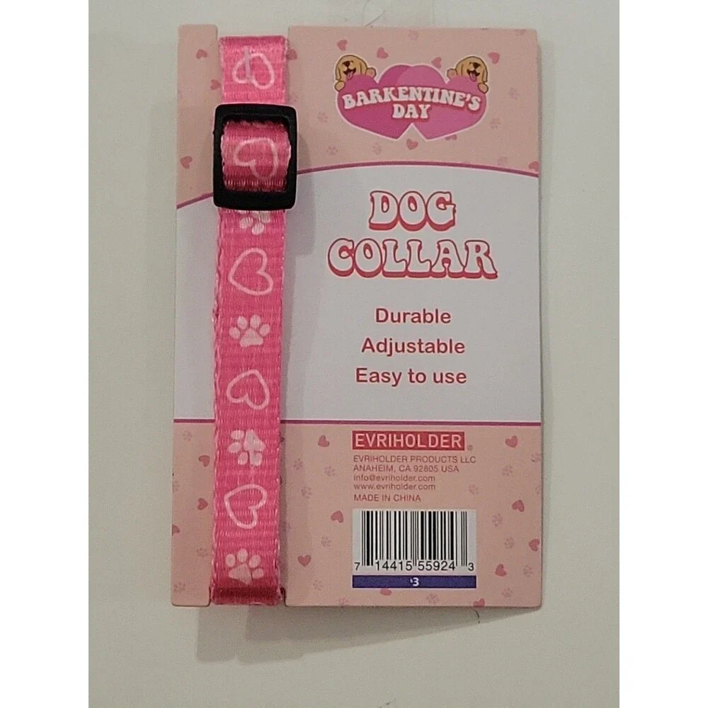 Pink Paw Prints And Hearts Valentines Dog Collar Fits Most Small To Medium‎ Dogs